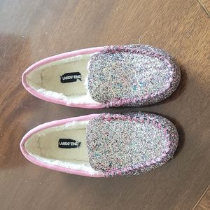 Lands end girls glitter slipper with pink accent size 3